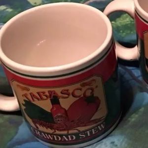 Tabasco SET of 2 Ceramic Mugs Lobster Soup Crawdad Stew Creole Coffee Cups!